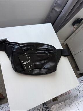 Black faux Leather-Look Waist Bag